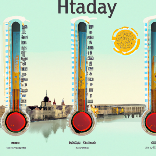 איור של מדחום עם הטמפרטורות הממוצעות לבודפשט לאורך כל השנה.