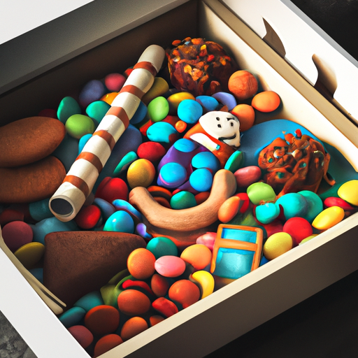 תמונה צבעונית של מבחר ממתקים בקופסת קרטון.