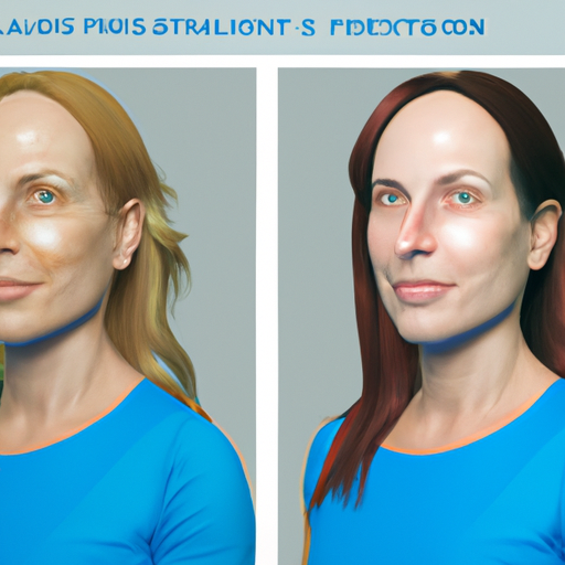 תמונת לפני ואחרי של פני אישה, המציגה את התוצאות הנראות לעין של טיפול בפלזמה