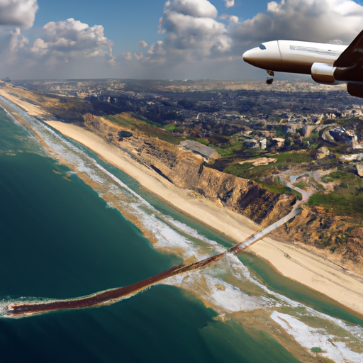 תמונה של מטוס טס מעל קו החוף של ישראל.
