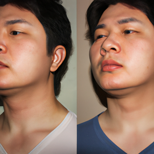 צילום לפני ואחרי של אדם שעבר טיפול להצרת היקף הצוואר.